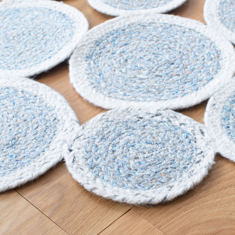 Round Singley Hand Braided Blue/Ivory Area Rug, Round 5'