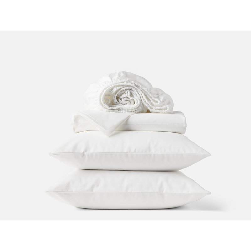 Ensemble de draps Heirloom, Ensemble de draps pour grand lit avec 2 taies d'or, Blanc alpin