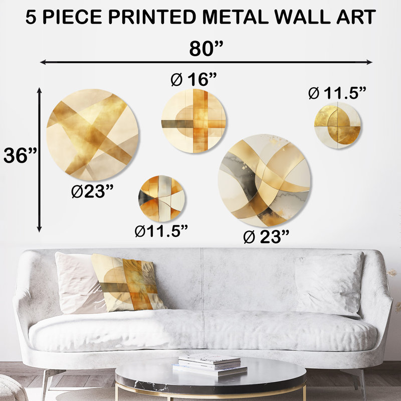 Golden Intersection - Abstract Modern Transitional Metal Wall Decor Set of 5