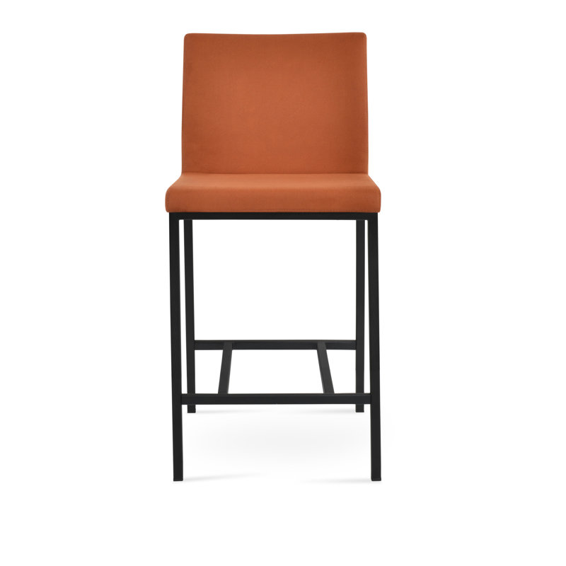 Tabouret Aria, Tabouret de comptoir (siège d'une hauteur de 24 p, Noir, Similicuir brun en microfibres de polyester et de 