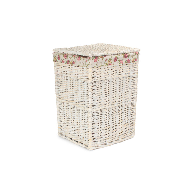 Wicker Square Laundry Basket with Garden Rose Lining