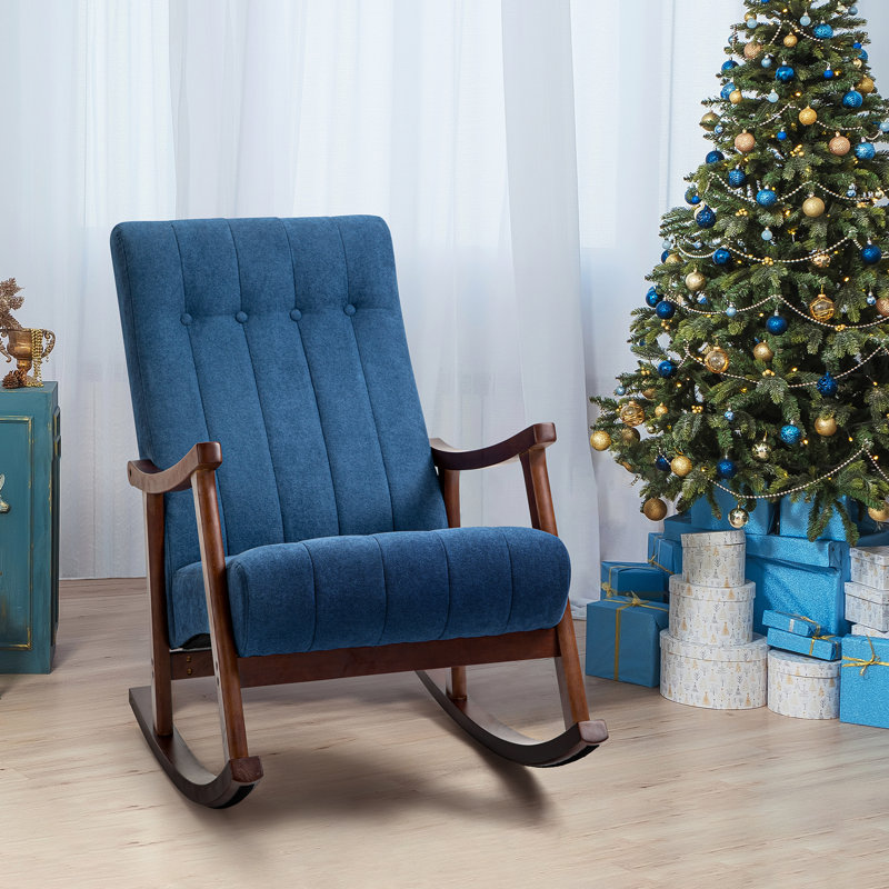 Chaise berçante avec pieds en bois massif, Bleu