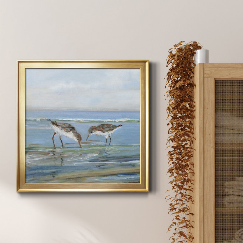Seabird Beach II - peinture sur toile encadrée, Toile encadrée dorée, H 26,5 po x l 26,5 po x P 1,5 po