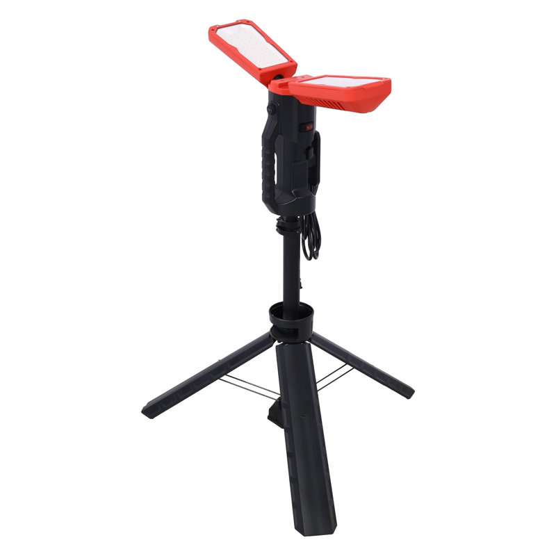 Lampe de travail à DEL 100 watts à double tête avec support télescopique, 10 000 lumens, noir et rouge