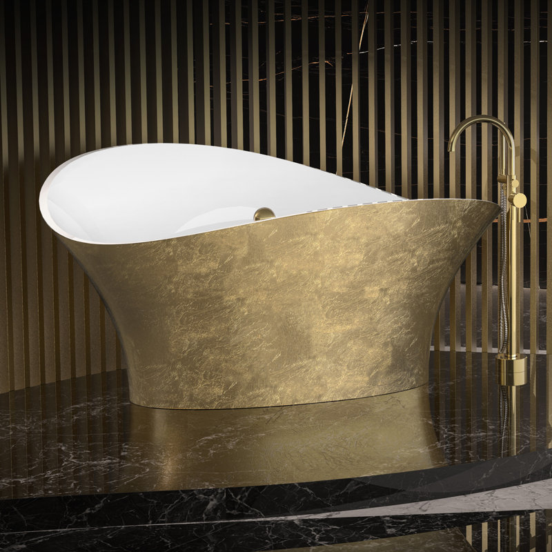 Vivian 68.9'' L Freestanding Soaking Bathtub, Gold Leaf