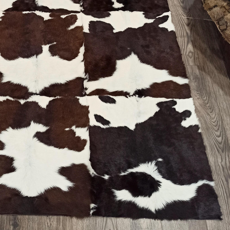 Tapis en cuir de vache brun et blanc_3 x 5 pi, Rectangulaire 3 pi x 5 pi