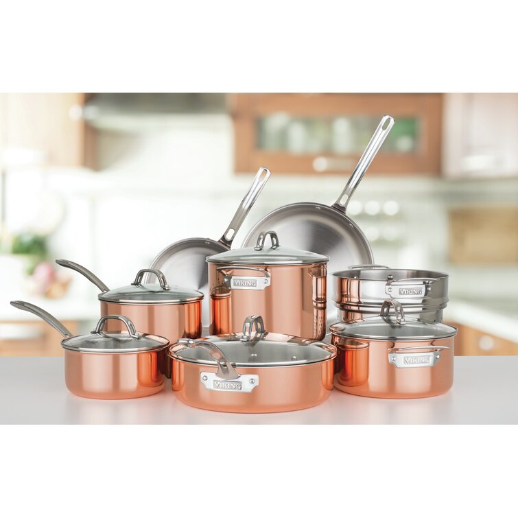 Viking 3-ply Copper Clad 13pc Cookware Set With Vented Glass Lids & Reviews