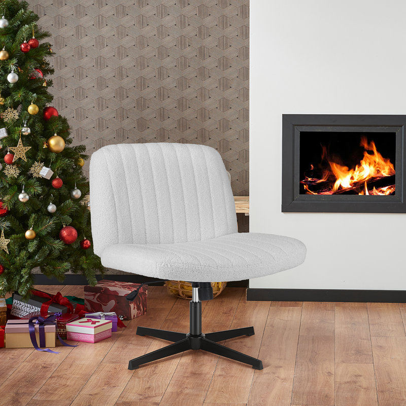 Brenae Upholstered Armless Swivel Task Chair, Beige, Teddy Fabric