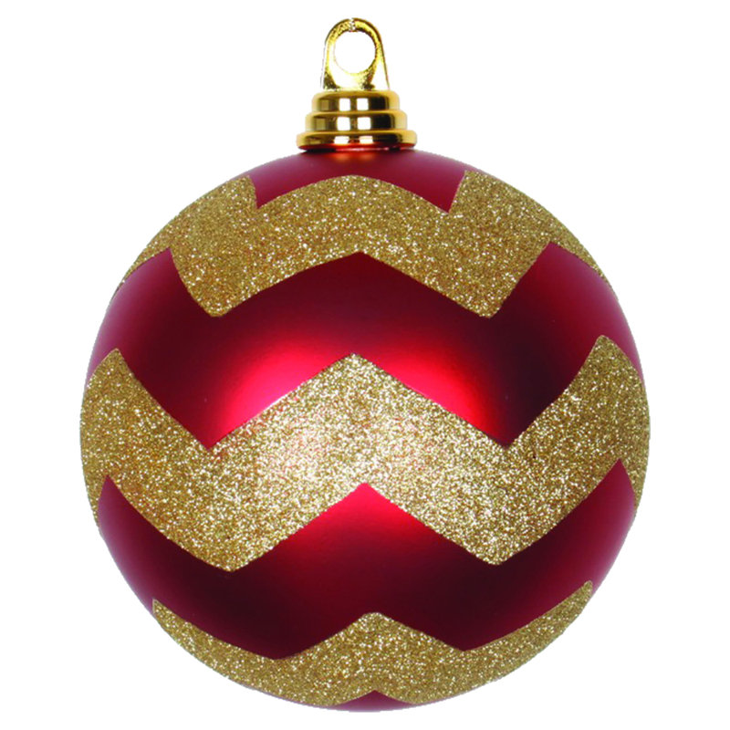 Ornement boule à chevrons, H 6 po x l 6 po x P 6 po, Rouge / doré
