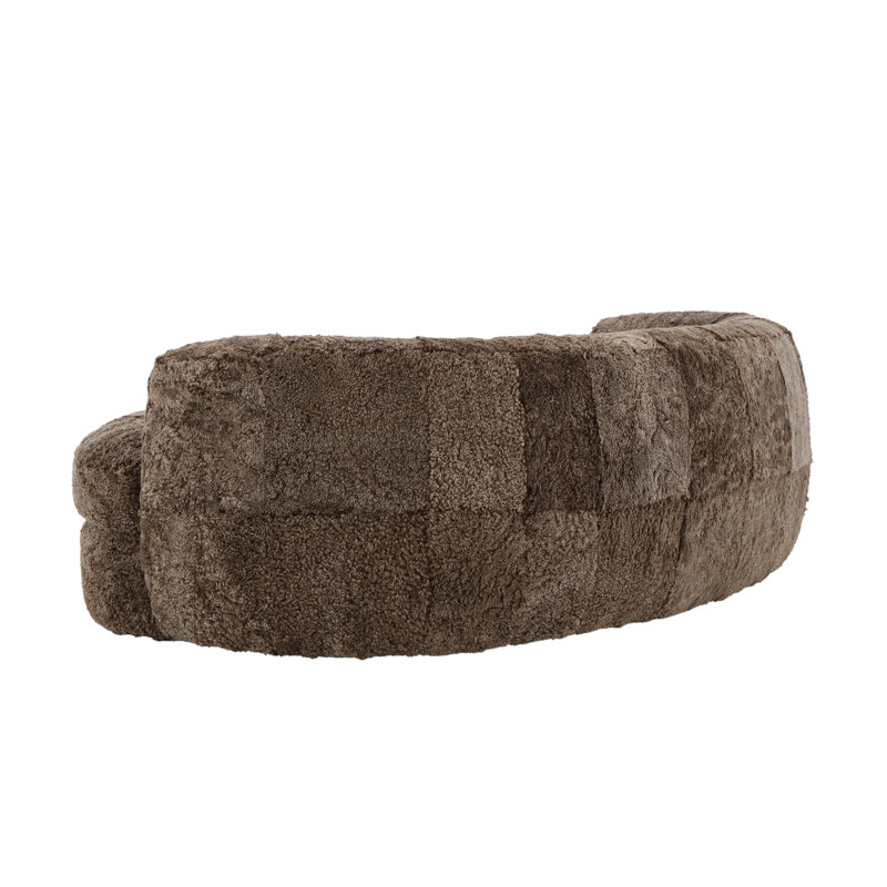 Sennon 100% Sheepskin Plush Taupe Upholstery Single Cushion Modern Luxury Design 98" Curved Sofa