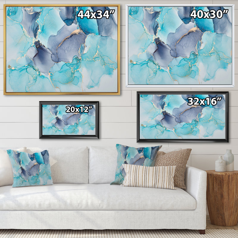 Turquoise et mauve luxueux, art fluide abstrait, reproduction sur toile, H 30 po x l 40 po x P 1,5 po