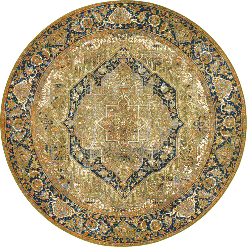 Tapis d'extérieur traditionnel Green_Unique Loom Nosara, Rond 7 pi 10 po