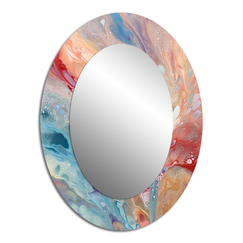 Blue Pink Luminous Liquids I - Blue Modern Oval Wall Mirror, 40" x 30"