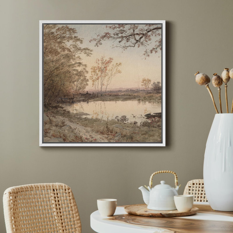 Autumn Riverside Peaceful, reproduction d'art sur toile, Toile blanche, H 16 po x l 16 po