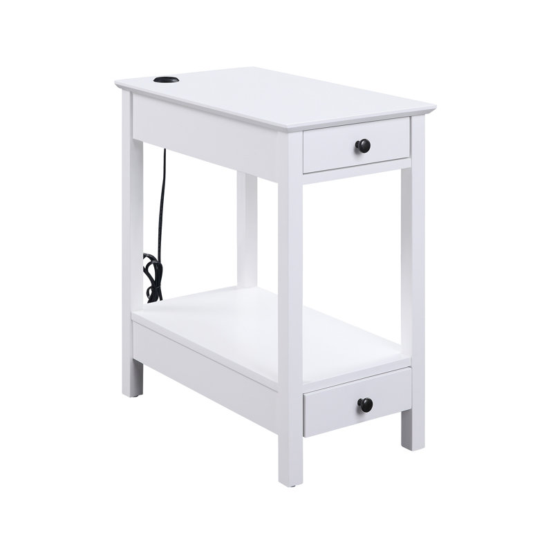 Table d'appoint rectangulaire en bois Anjie - 2 tiroirs et 1 compartiment ouvert
