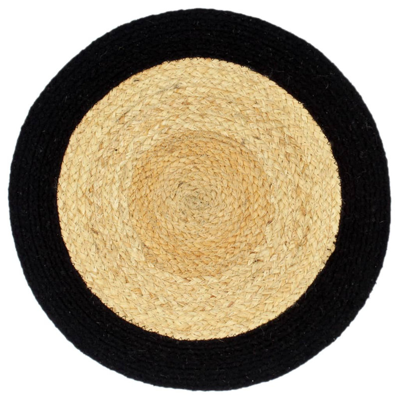 Brancaster No Pattern Round Placemat, Natural/Black