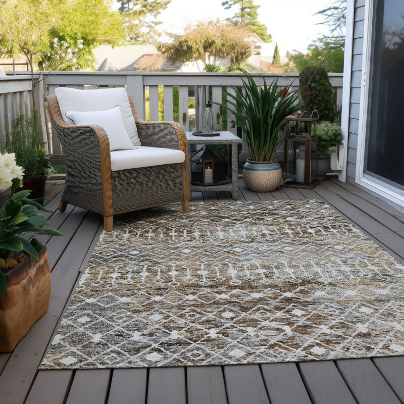 Machine Washable Indoor/Outdoor Claudian ACN1638 Brown 5' x 7'6" Rug, Rectangulaire 8 pi x 10 pi