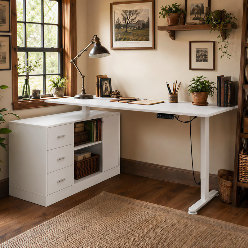 Bureau pour travailler assis ou debout ergonomique avec contrôleur de préréglages de mémoire pour le bureau personnel, Blanc