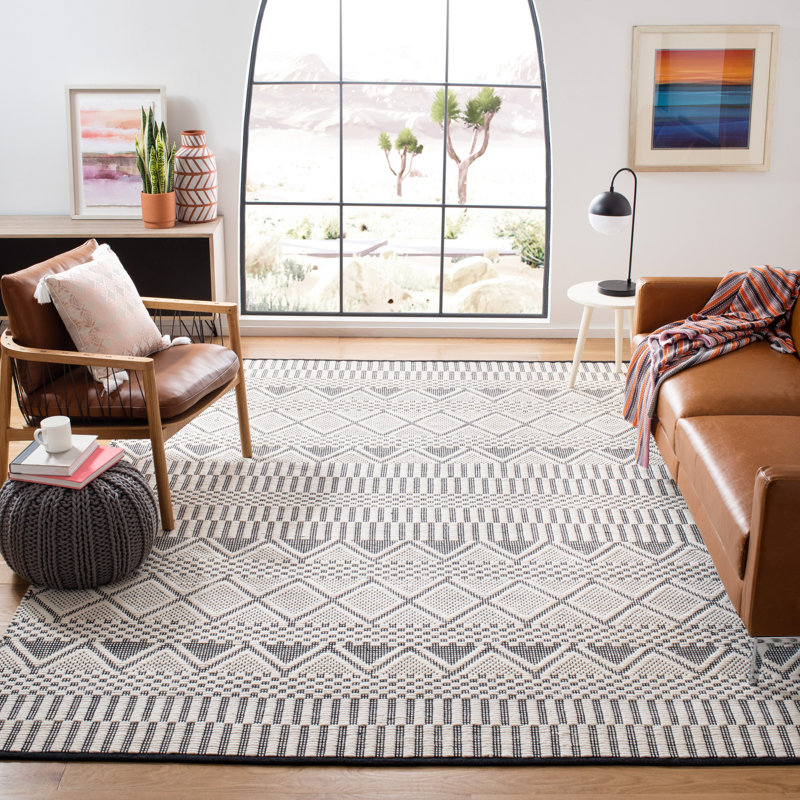 Tapis géométrique en laine tissé à la main Serna Natura, Rectangle 9 pi x 12 pi