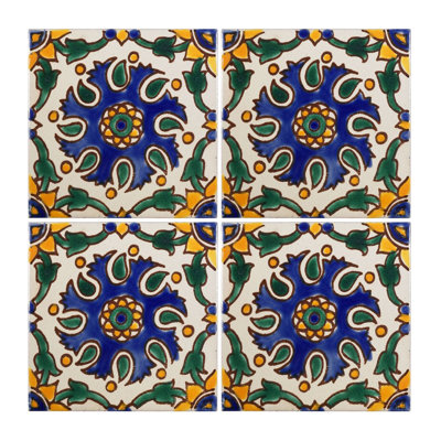 Mediterranean 4'' x 4'' Hand Painted Ceramic Decorative Accent Tile