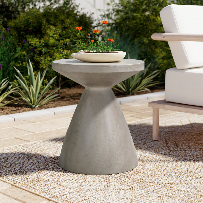 Jacqueline Modern Accent Outdoor Lightweight MGO Side Table with Hourglass Silhouette, Gray