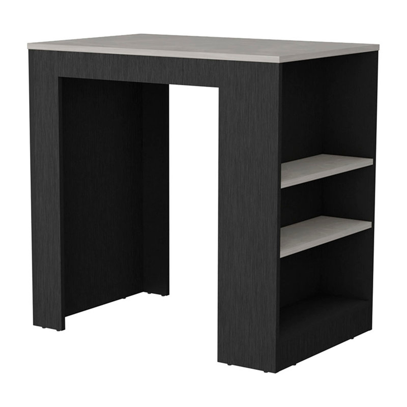Îlot de cuisine avec 3 tablettes latérales, Noir