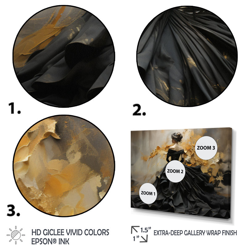 «Fashion Elegance Unveile Gold» - Art mural mode, Sans cadre, H 34 po x l 44 po, Wrapped Canvas