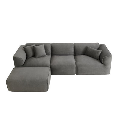 Luxury Living Room Double-Needle Cut Velvet Sofa, 4-Seater With Pure Sponge Seat Cushions And A Detachable Footstool, Includes 3 Throw Pillows. Ideal For Living Rooms, Apartments, And More.