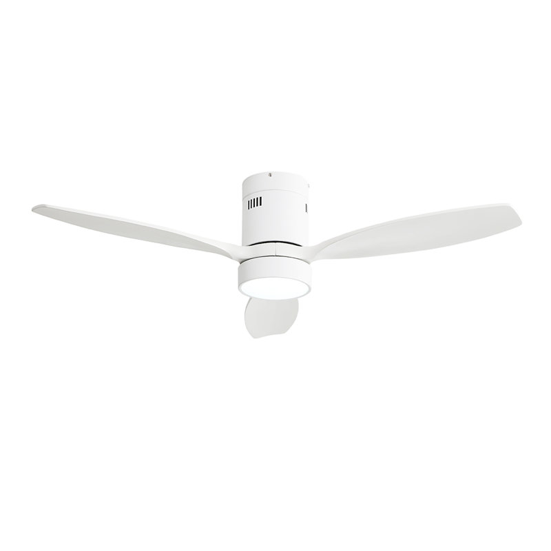 52 Inch Indoor Outdoor Ceiling Fan Solid Wood Fan Blade Noiseless Reversible Motor Remote Control With Light, White, White