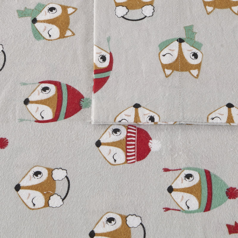 Gray Sloth Print Twin Cotton Flannel Sheet Set
