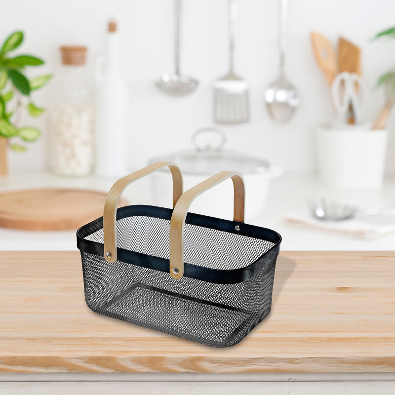 Panier de rangement rectangulaire en maille de fer avec poignées