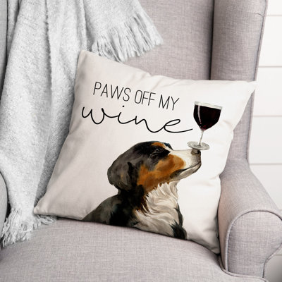 Paws off Wine Square Pillow Cover & Insert