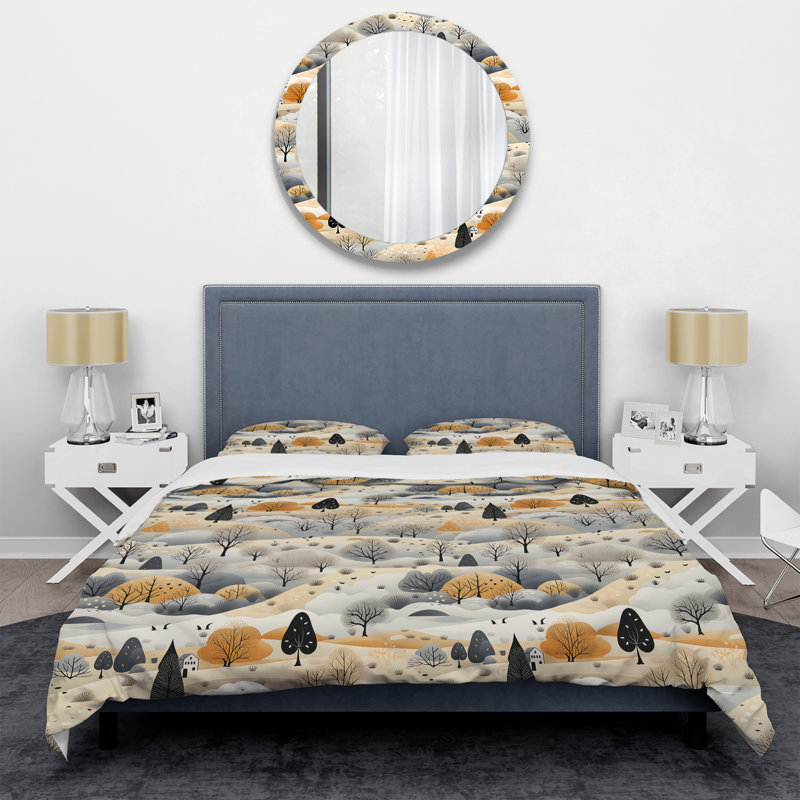 Ensemble de housse de couette Winter Scandinavian Landscape II, Housse de couette simple + 1 taie décorative stan