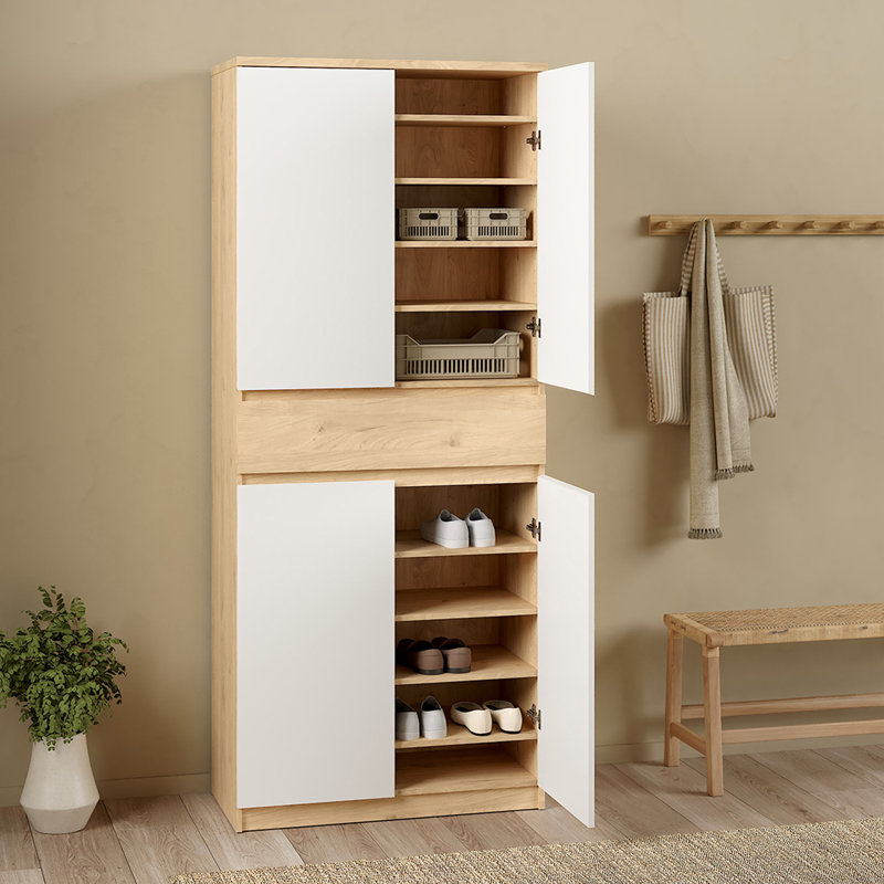 28 Pair Shoe Storage Cabinet, White/Brown
