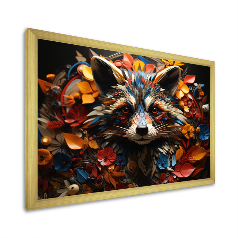Curious Raccoon Collage III sur toile, H 30 po x l 40 po x P 1,5 po, Cadre doré à une seule photo