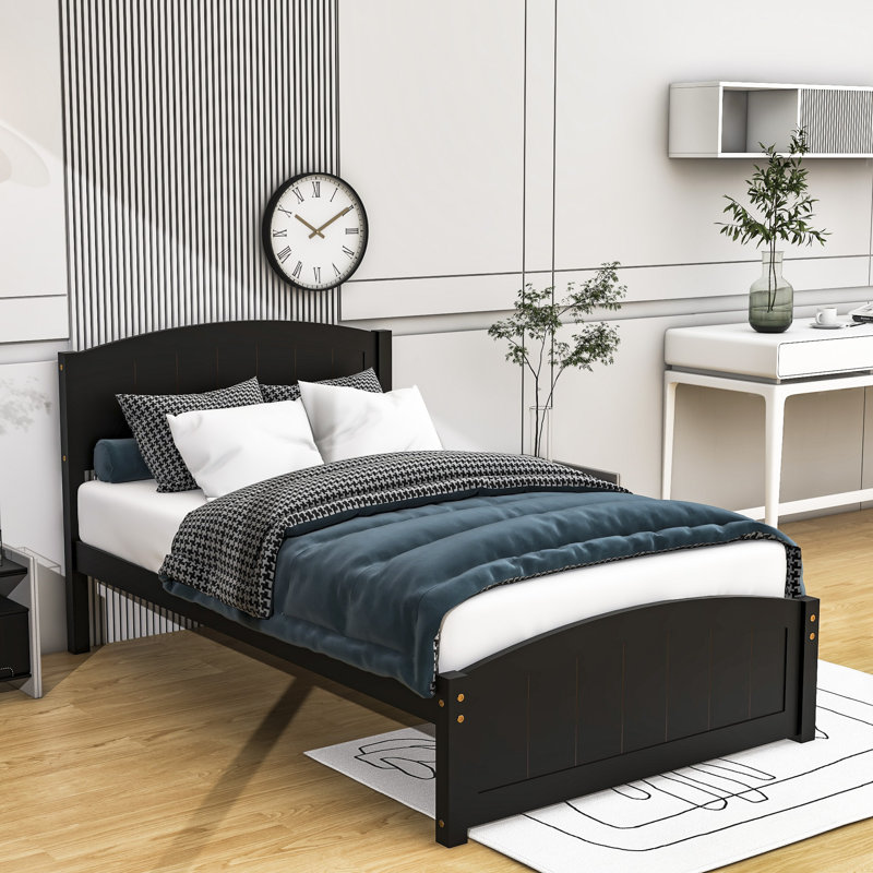Lit plateforme simple en bois avec tête de lit, Espresso
