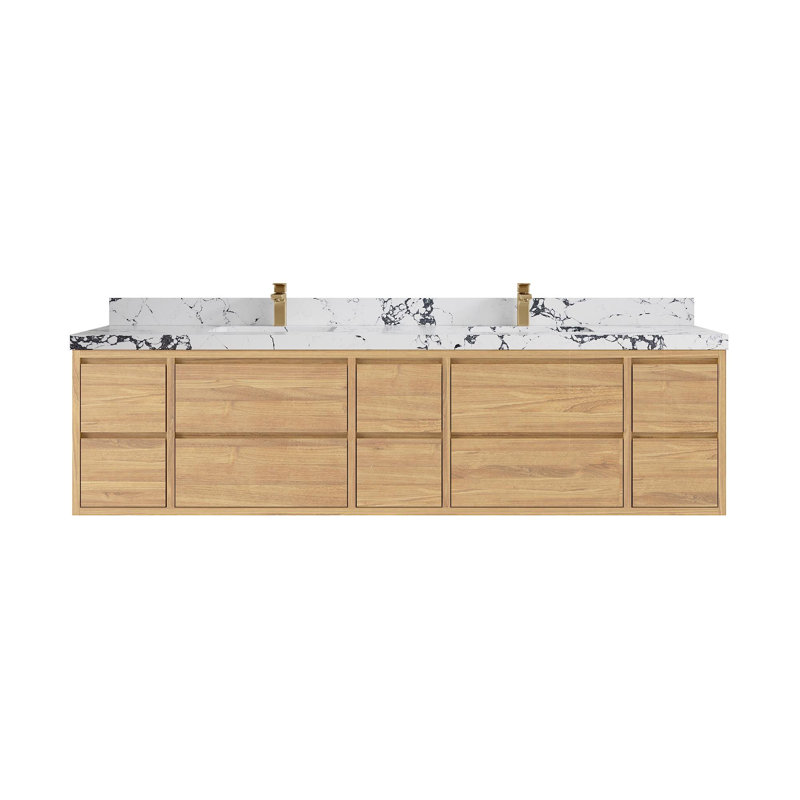 Cadge 84 " W Freestanding Standard Free Standing Single Double Vanity Bathroom Vanity With Quartz Top