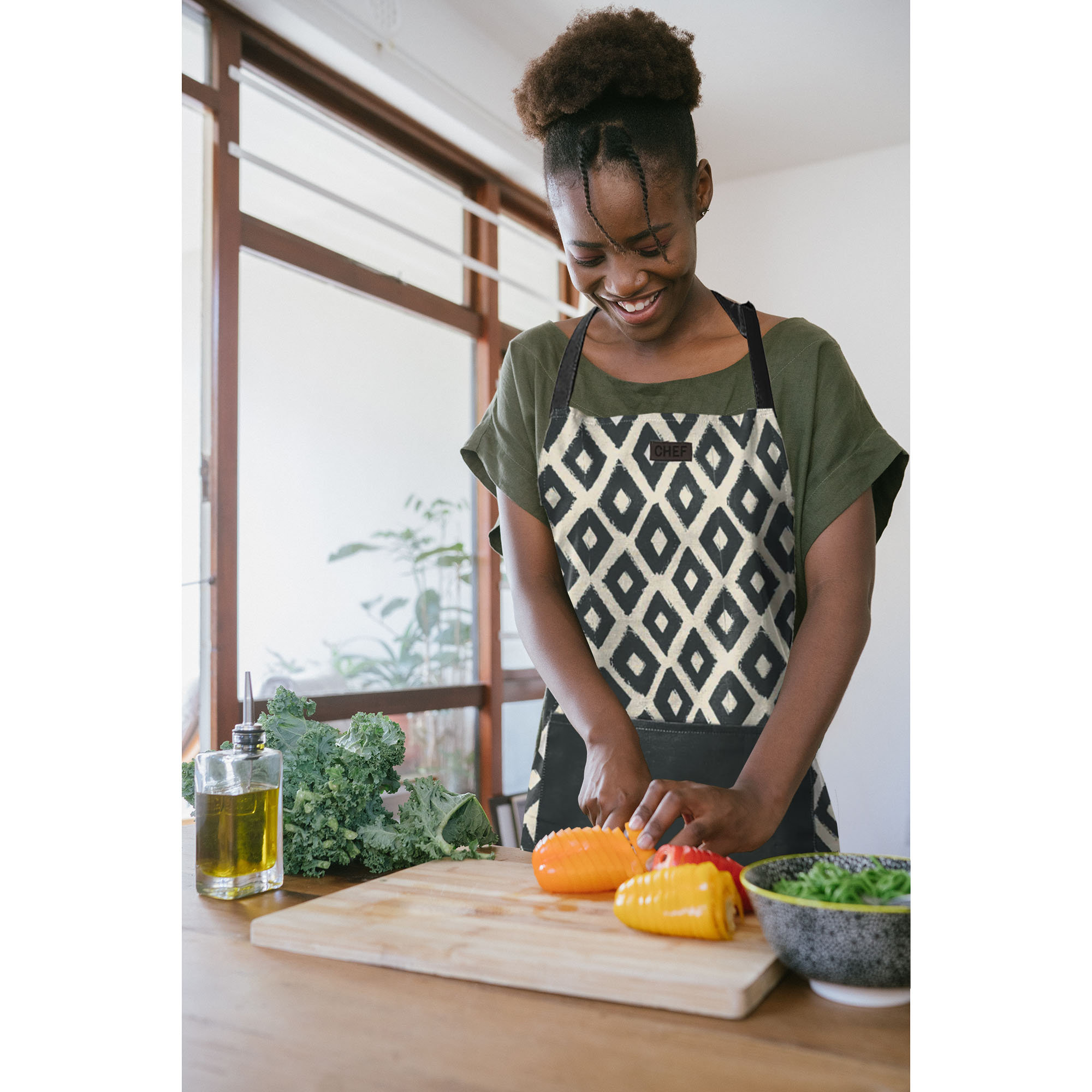 Geometric Cotton Apron Sets Evideco