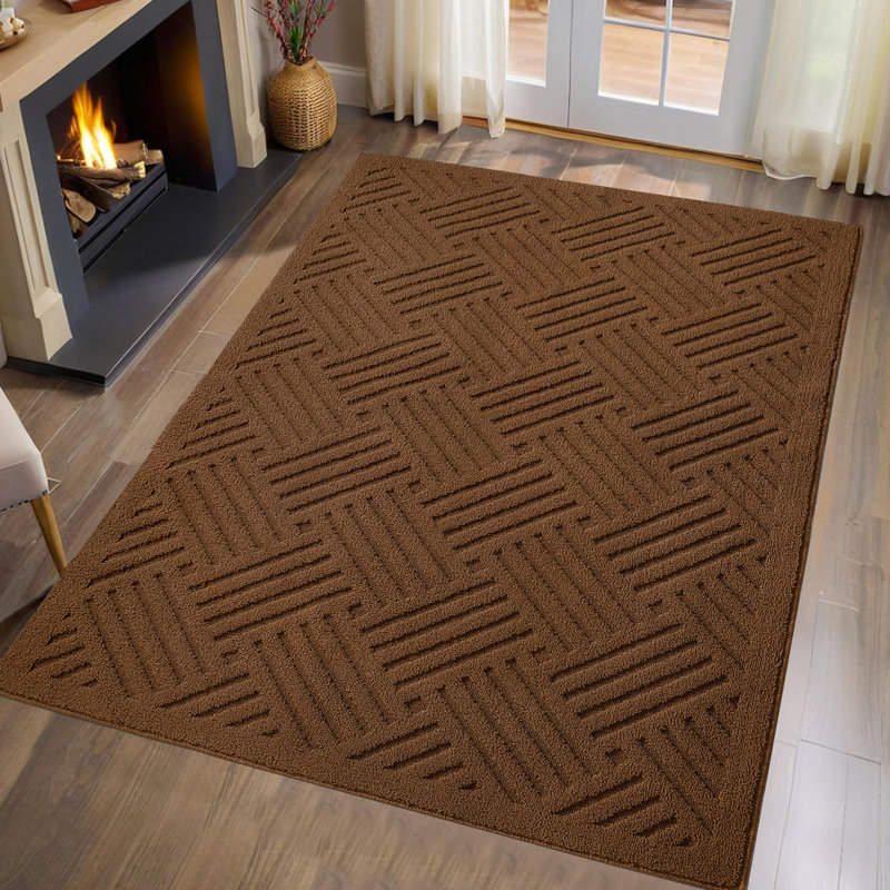 Tapis d'entrée antidérapant pour salle de bain Wardlaw, L 48 po x L 72 po, Brun