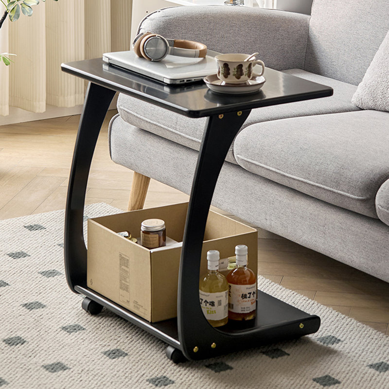 Table d'appoint rectangulaire en bois massif noir, 31.5, Black