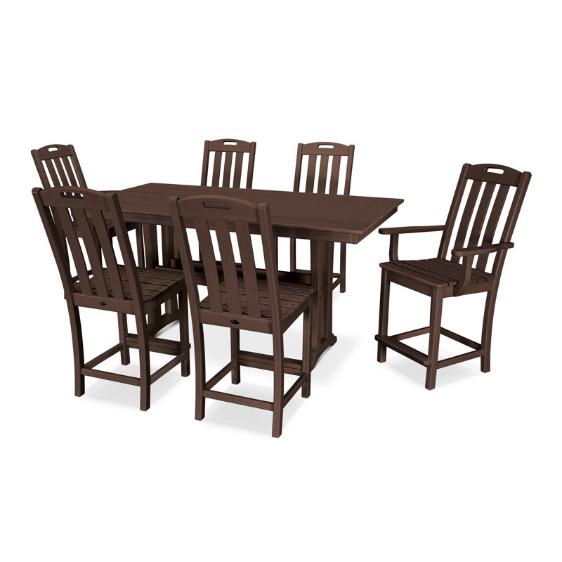 Yacht Club 7-Piece Farmhouse Trestle Counter Set, Sand Castle