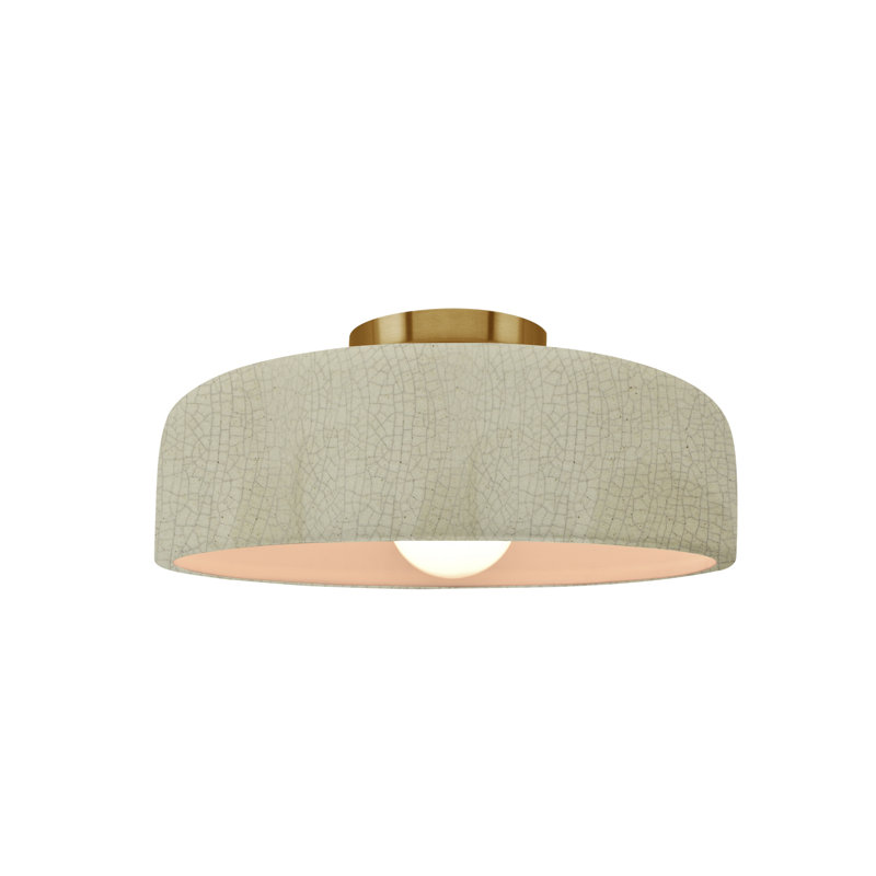 Plafonnier semi-encastré en céramique Dottie, Craquelure vert céladon, Laiton brossé, H 6 po x l 10 po x P 10 po