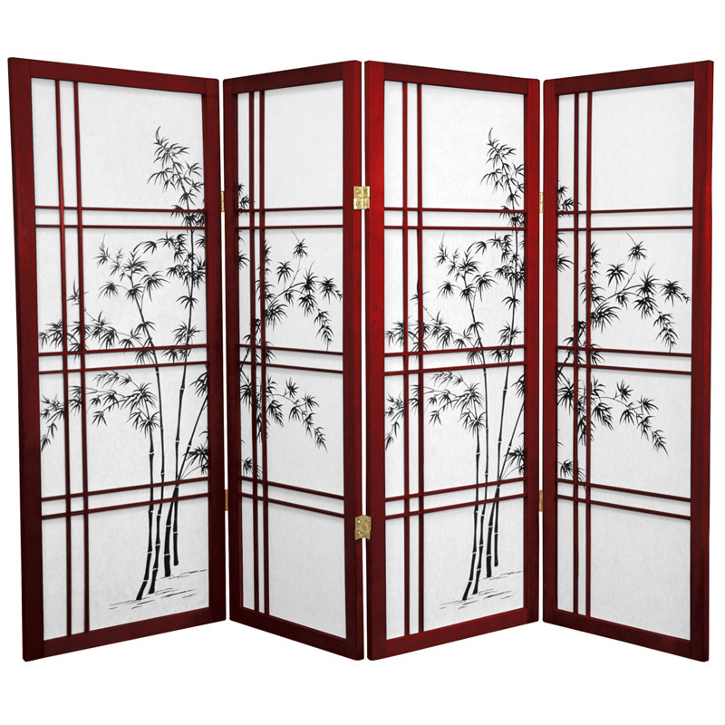 Paravent en bambou Keitez, 4 panneaux, Bois de rose