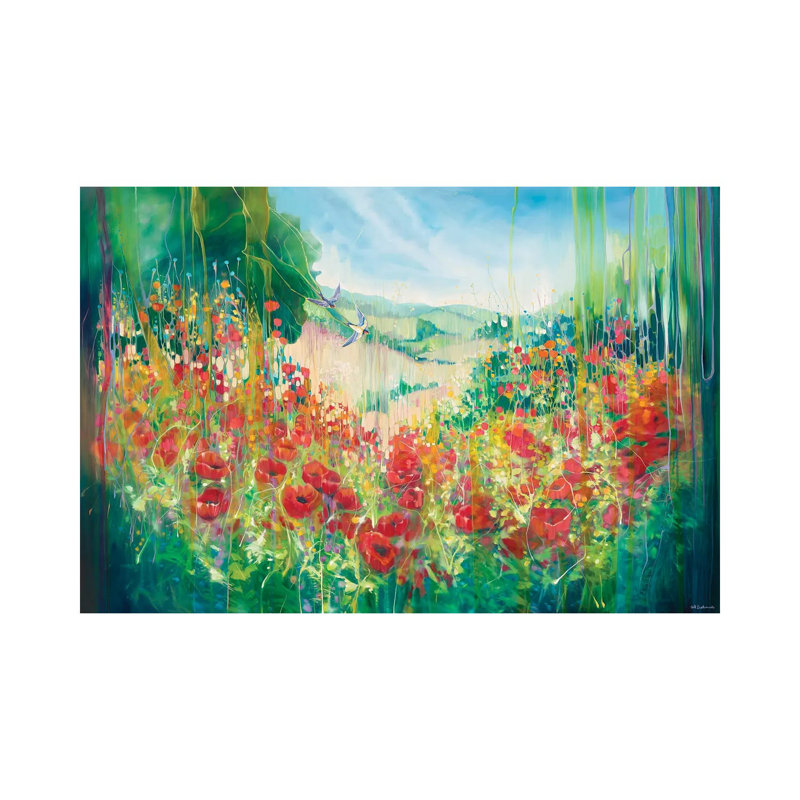 Nature Unleashed, an English Landscape with Poppies and Swallow 1 Piece Wrapped Canvas Wall Art