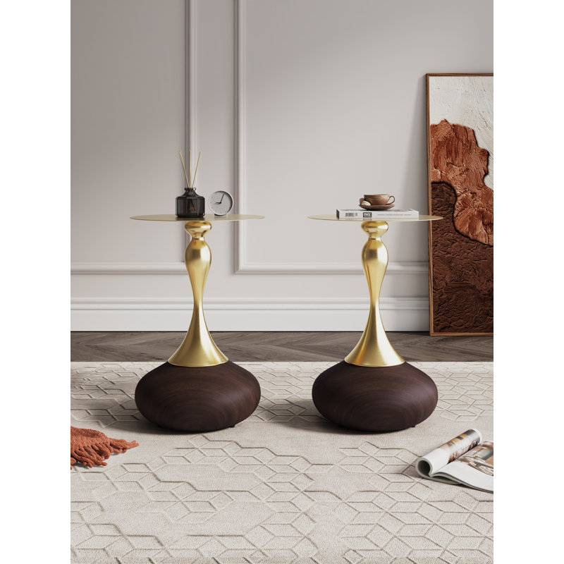 Patchin Modern End Table with Stainless Steel Top in Brown and Gold
