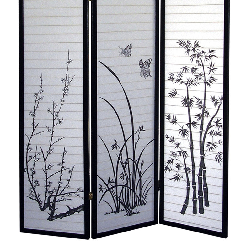Cloison de 70 po à 3 écrans avec motif floral et cadre en métal noir - Ajoutez de la texture intime à n'importe quelle pièce.