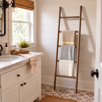 5-Rung Solid Wood Blanket & Towel Ladder for Bathroom Bedroom Living Room