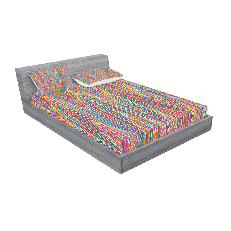 Microfiber Abstract Sheet Set, Queen Sheet Set with Fitted Sheet