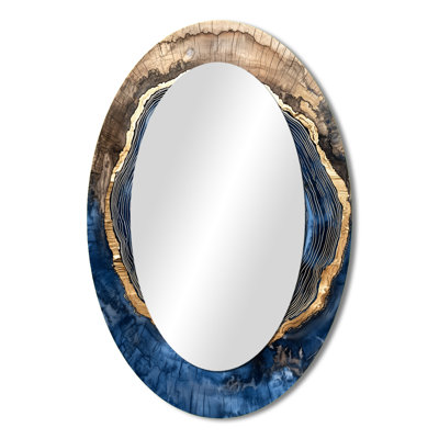 Aqua Crystal And Wood Slide Spiral IV - Gold Vintage Oval Wall Mirror