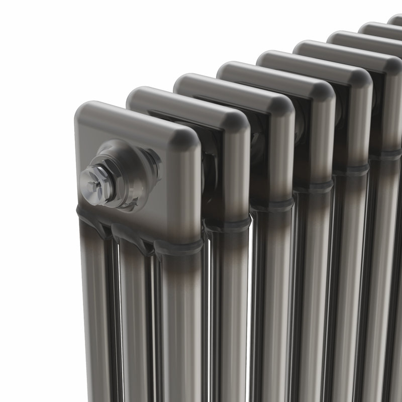 Dube Horizontal Traditional 3 Column Radiator Raw Metal, 60cm H x 605cm W x 10cm D